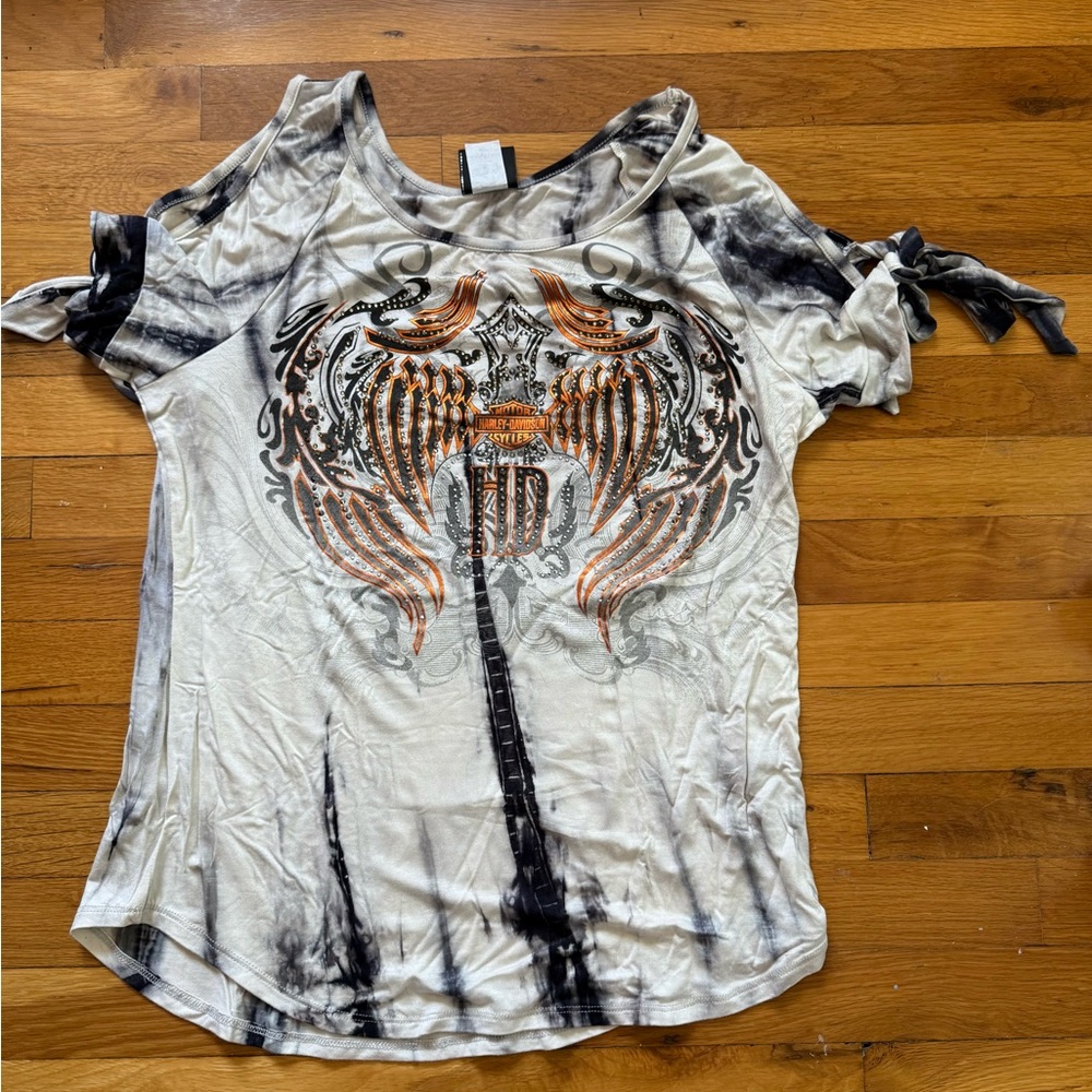 Harley-Davidson Women's Cream and Black Winged Tee